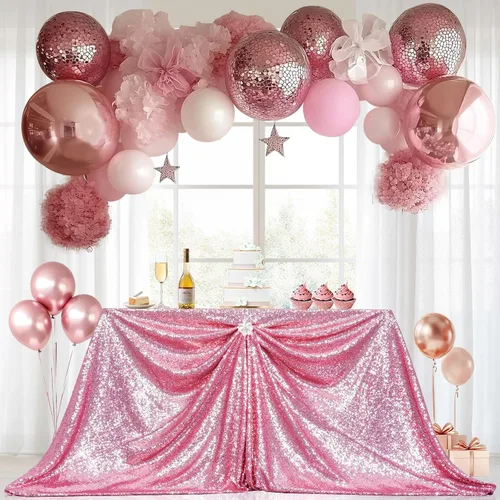 Miniatura 25 de PartyDelight Mantel de lentejuelas redondo de 50 pulgadas, color dorado claro, adorno de mesa para decoración de bodas, fiestas, cumpleaños