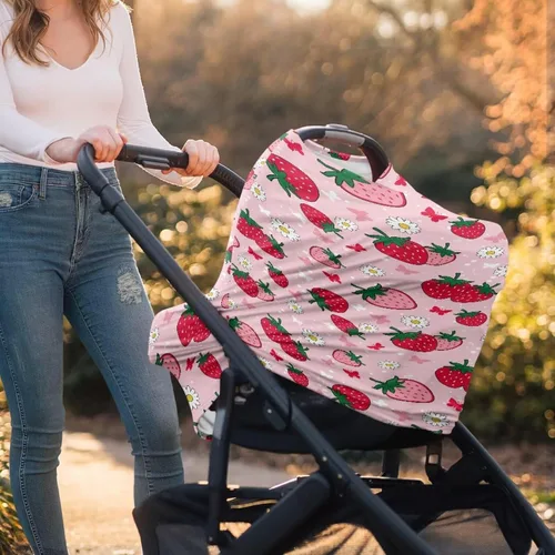 Miniatura 4 de Carro de lactancia materna Fundas de asiento de coche para bebé, cubierta de dosel, cubierta de lactancia de fresa rosa y cubierta de asiento