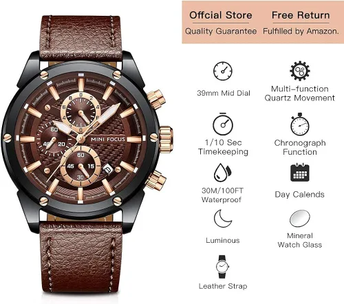 Miniatura 6 de Reloj de pulsera casual para hombre multifuncionalimpermeableluminosocalendario correa de cuero para hombre