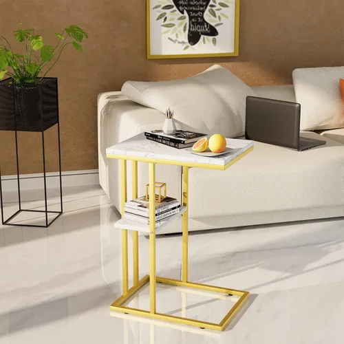 Miniatura 7 de Easy Paws - Mesa auxiliar en forma de C, mesa lateral pequeña para sofá y cama, mesa de aperitivos dorada para espacios pequeños, sala de estar
