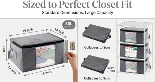 Miniatura 2 de G01 - bolsas de almacenamiento de tamaño rectangular para guardar ropa, 3 unidades, color gris Paquete gris de 6 piezas