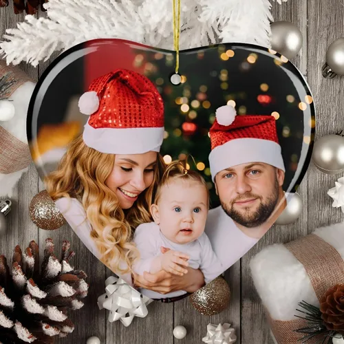 Miniatura 2 de Adornos de Navidad personalizados con foto, adorno de imagen de vidrio personalizado con nombres, decoración de cristal de árbol de Navidad, regalo