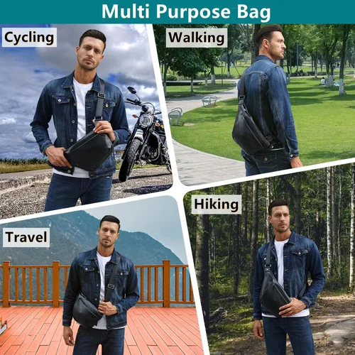 Miniatura 3 de Masa Kawa Mochila bandolera de cuero para hombres y mujeres de 7.9 pulgadas, bolsa de pecho ultra fina para ciclismo, senderismo, viajes, mochila