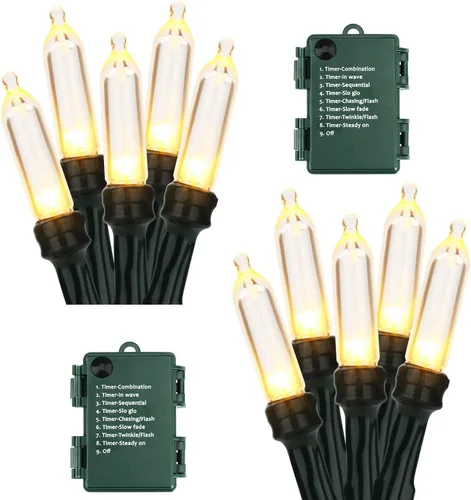 Miniatura 10 de BrizLabs - Cadena de luces verdes, 5.47 metros, 50 luces LED para Navidad, 8 modos, luces de batería verdes para interiores/exteriores, mini cadena