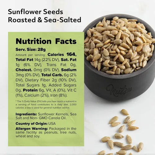 Miniatura 2 de NUTS U.S. - Semillas de girasol, tostadas y saladas al mar, sin colores añadidos y sin sabores artificiales, empaquetadas y cultivadas en Estados