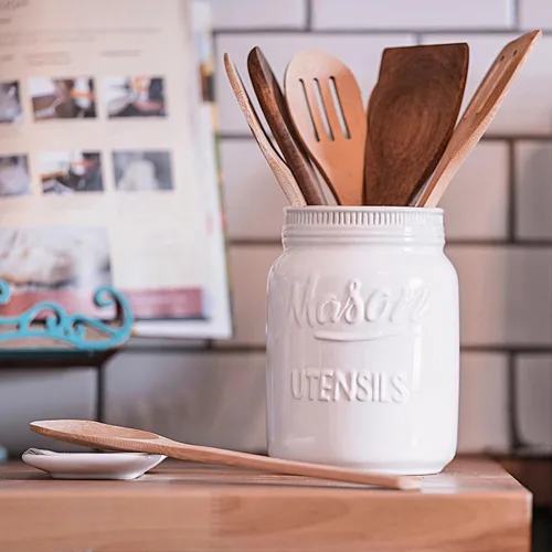 Miniatura 4 de Farmhouse - Juego de recipientes para la cocina, soporte para utensilios de cocina de cerámica, soporte para cucharas, bonito tarro de galletas