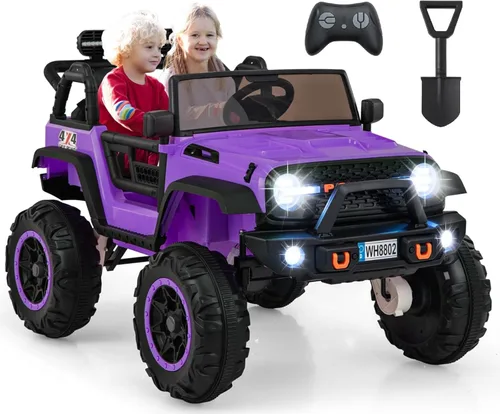 Miniatura 10 de OLAKIDS vehículo de paseo de 24 V, 2WD/4WD conmutable de 2 plazas para niños, vehículo eléctrico tipo Jeep camioneta con asiento ancho de 20", Rosa