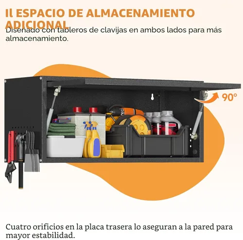 Miniatura 3 de Armario de pared de metal para garaje con puerta abatible, armario de almacenamiento de acero montado en la pared, gabinete de herramientas flotante