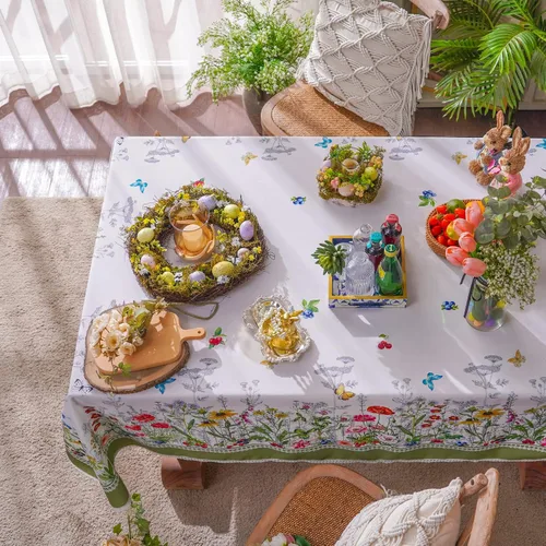 Miniatura 4 de SUTAVIA Mantel de encaje floral impermeable, rectangular, lavable, para el hogar, vacaciones, Acción de Gracias, Navidad, fiesta, comedor
