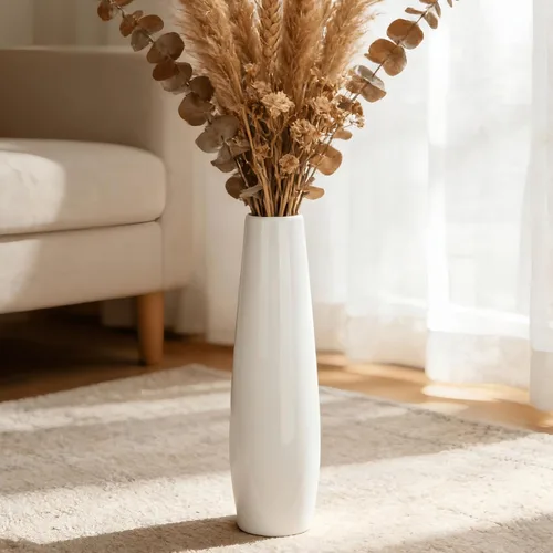 Miniatura 10 de Florero alto de cerámica de 17.7 pulgadas, florero grande blanco para sala de estar, decoración moderna del hogar, oficina, dormitorio, cocina