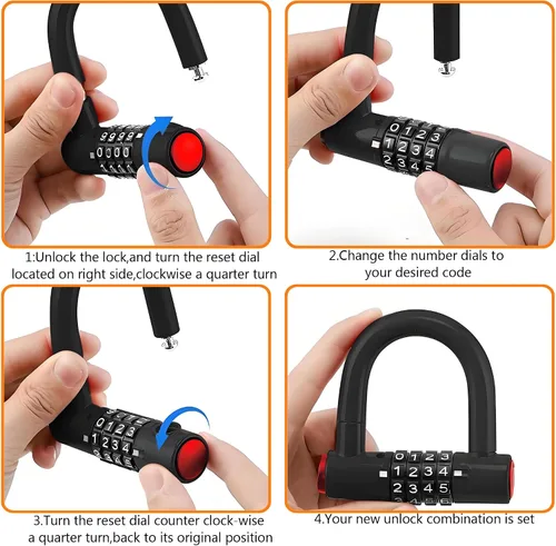 Miniatura 7 de Juego de candado de cable de seguridad (4 cerraduras digitales en U y cable flexible de extremos sellados de acero de 4 pies x 1/2 pulgadas)