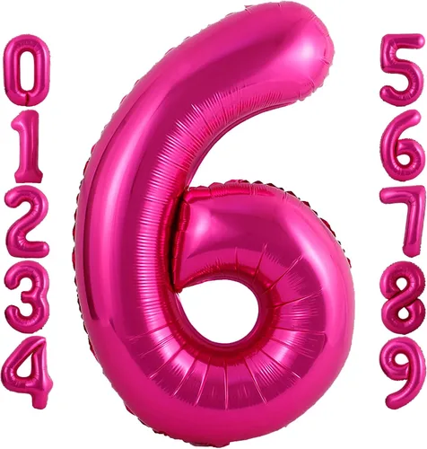 Globo rosa intenso de 40 pulgadas con el número 6, de gran tamaño, de papel de aluminio de Mylar de gran tamaño, globos de helio rosa brillante para