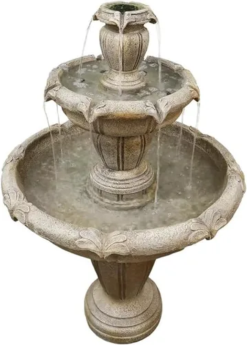 Miniatura 9 de Fuente de agua de piso al aire libre de 48" de alto, fuente de agua de hormigón de 3 niveles con bomba eléctrica sumergible - Cascada en cascada