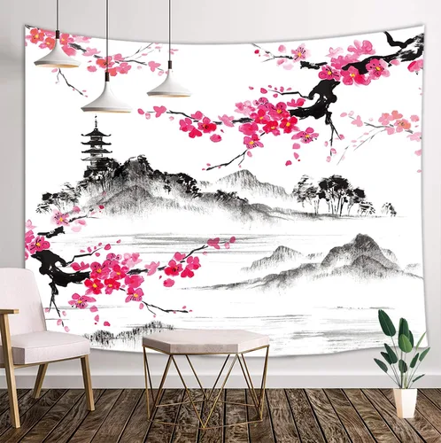 Miniatura 8 de Tapiz de cascada de bosque, flores de paisaje natural, tapices para colgar en la pared para hombres y niños, decoración de arte de pared, decoración