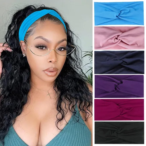 Miniatura 12 de XTREND 6 piezas de diademas para mujer, bandas elásticas cruzadas torcidas, diademas para yoga, entrenamiento, antideslizantes, suaves