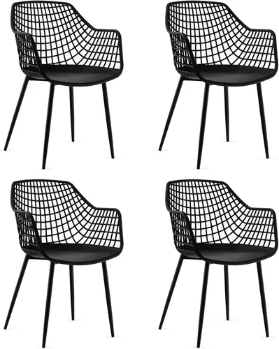 Giantex Juego de 4 sillas de comedor modernas, sillones negros con respaldo de 15 pulgadas de alto, patas de metal con recubrimiento en polvo,