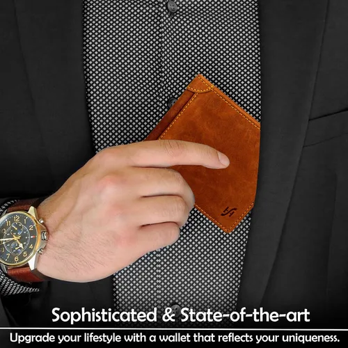 Miniatura 6 de STARHIDE Billetera triple de piel envejecida para hombre, con bloqueo RFID, con bloqueo RFID #1145