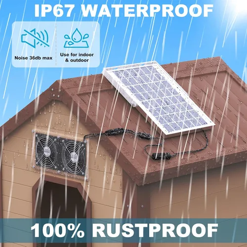 Miniatura 3 de SOLPERK Ventilador solar para invernadero, ventilador solar de 10 W para gallinero, ventilador de escape solar impermeable para cobertizo con cable