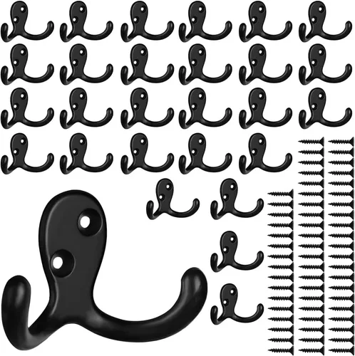 Miniatura 17 de IBosins 10 unidades de ganchos resistentes de doble punta para colgar en la pared con 20 tornillos, ganchos retro de doble punta para abrigo, 10