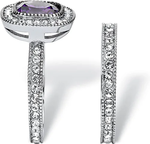 Miniatura 2 de PalmBeach - Juego de anillos de novia con circonita cúbica púrpura y cristales redondos, tallas 6-9, Cristal, Zirconia cúbica Cristal