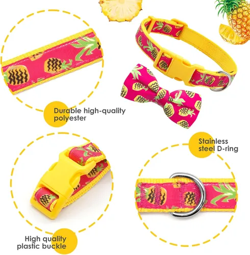 Miniatura 2 de azuza Collar de perro con pajarita, collar de perro suave y cómodo con lazo, patrones divertidos y color brillante para perros pequeños D#Fruta-Piña