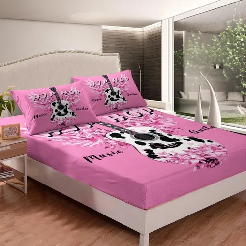 Miniatura 14 de Castle Fairy Juego de sábanas de botas de vaquero, tamaño individual, juego de ropa de cama de guitarra musical bohemia de 3 piezas para niños
