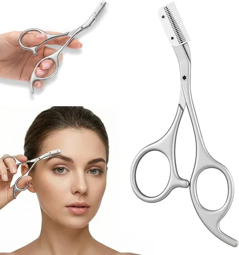 Tijeras de corte de cejas con peine, tijeras de cejas de acero inoxidable 2026, herramienta portátil de aseo de cejas para uso en el hogar en el