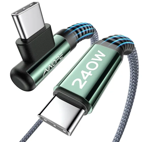 Miniatura 11 de AINOPE Cable USB C a USB C de 240W (6.6 pies, paquete de 2, USB C Chubby) Cable de carga rápida USB C a USB C, cable cargador USB C en ángulo recto