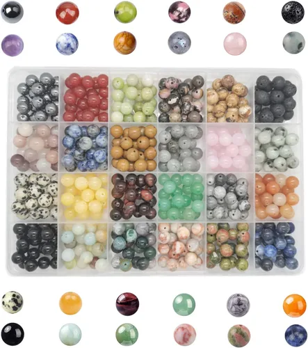 Miniatura 12 de 750 cuentas de piedra redonda natural real, cristales lisos, piedras preciosas sueltas, multicolor, mezcladas para hacer joyas, pulseras, collares