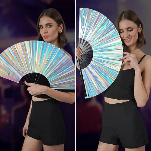 Miniatura 104 de SoJourner Bags Rave Fan – Ventilador plegable grande – Ventilador de mano Clack para raves, Halloween, Burlesque, trajes de arcoíris para mujeres