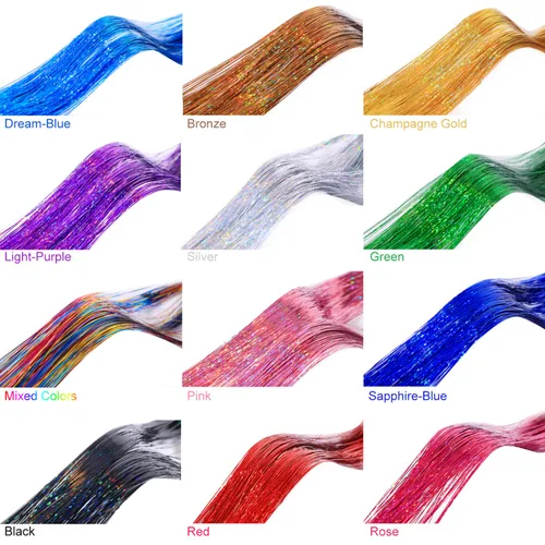 Miniatura 2 de Kit de oropel para el cabello con herramientas e instrucciones, fácil de usar, 12 colores, 2400 hebras de 48 pulgadas, extensiones de cabello de 12