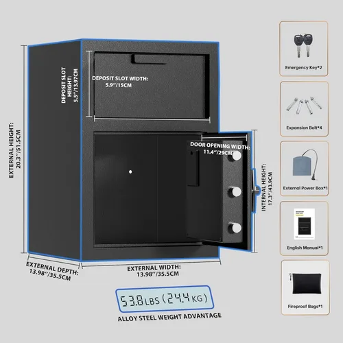 Miniatura 2 de KAER Caja fuerte de 2.6 pies cúbicos para negocios, caja fuerte para efectivo con ranura para caída, caja fuerte de dinero resistente de 53.8 libras