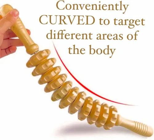 Miniatura 5 de Rodillo de masaje de madera. Diseño curvado para apuntar a diferentes áreas del cuerpo. Alivia la tensión muscular + mejora la circulación + reduce