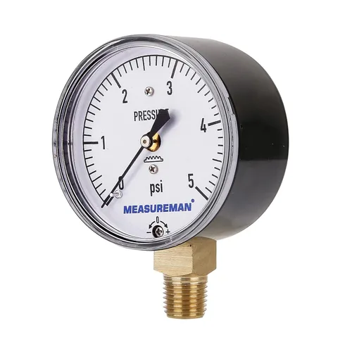 Miniatura 2 de MEASUREMAN Medidor de Presión de Tipo Diafragma en Cápsula de Baja Presión, Esfera de 2-1/2", Montaje Inferior de 1/4" NPT, Ajustable, 0-5 Psi