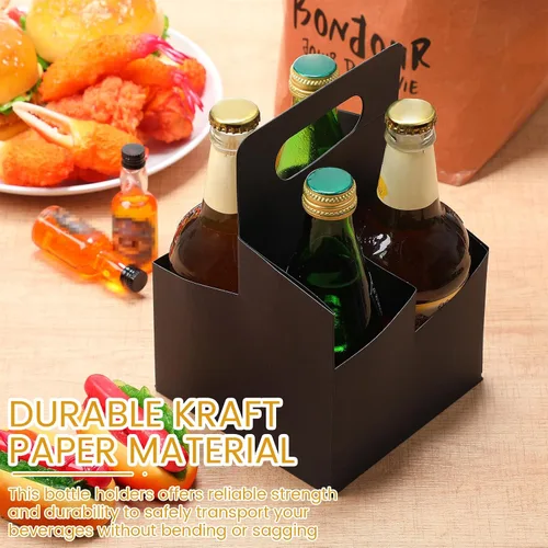 Miniatura 5 de Jetec 50 piezas Portador de bebidas de 4 tazas con asa, portador de cerveza de cartón kraft, portavasos desechable para bebidas calientes o frías