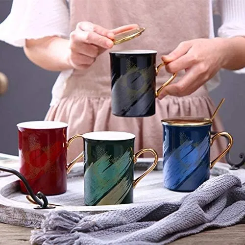 Miniatura 3 de Taza de café de cerámica. Diseño novedoso y moderno con mango dorado y taza de colores brillantes. Taza de té para vajilla de cocina y desayuno Negro