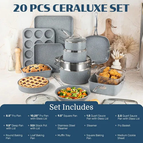 Miniatura 2 de Granitestone Ceraluxe - Juego de 20 utensilios de cocina de cerámica antiadherentes, juego completo de ollas y sartenes antiadherentes con juego