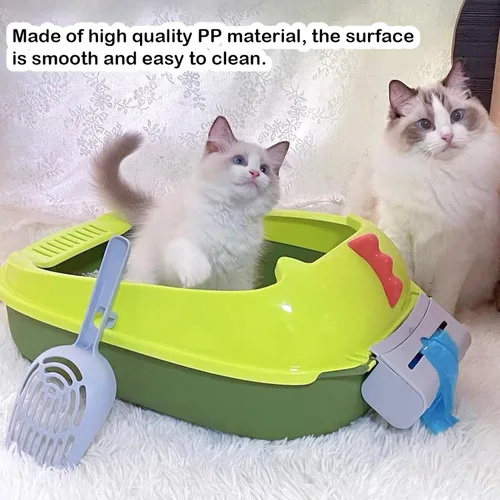Miniatura 5 de Caja de arena abierta para gatos, inodoro antisalpicaduras para gatos con cuchara tamizadora de arena, evita fugas de arena, caja de arena extraíble