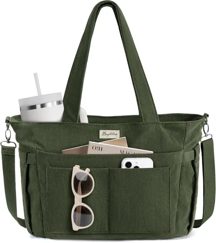 Bolsa tote de pana para mujeres, 17 bolsillos para laptop de trabajo, ligera, para maestras, enfermeras, bolsa de hombro bíblica para escuela,