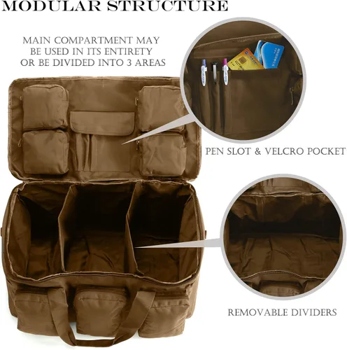 Miniatura 2 de 3 en 1 bolsa de lona militar 50L bolsa de gimnasio para hombres convertible mochila de fin de semana para deportes viajes baloncesto, 115L-Caqui