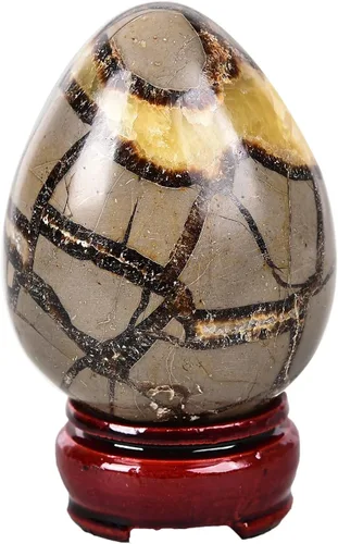 Miniatura 25 de AMOYSTONE Huevo de cristal de cuarzo rosa natural grande para curación y práctica de reiki, piedra de decoración del hogar con base, 3-3.5 pulgadas