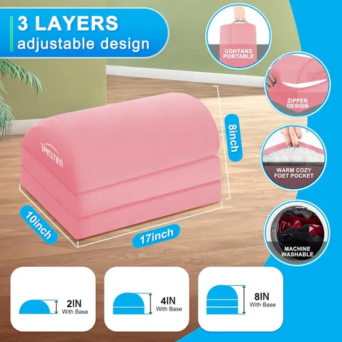 Miniatura 3 de TALSTILA Reposapiés para debajo del escritorio en el trabajo, reposapiés ergonómico de 3 alturas ajustables, reposapiés con bolsillo cálido