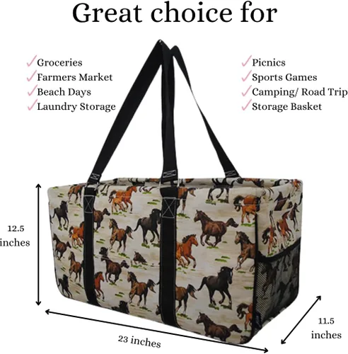 Miniatura 366 de NGIL Bolsa de comestibles reutilizable extra grande plegable de gran tamaño para comestibles, almacenamiento, picnic, playa, Bronco-negro occidental