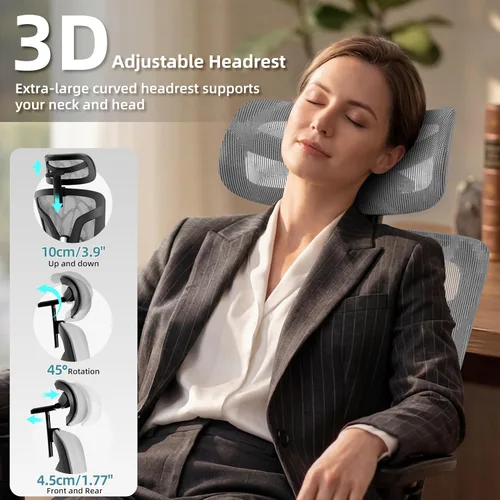 Miniatura 5 de Silla de oficina ergonómica con reposapiés, silla de oficina grande y alta, soporte lumbar ajustable de 4 niveles, bloqueo de inclinación de 155°