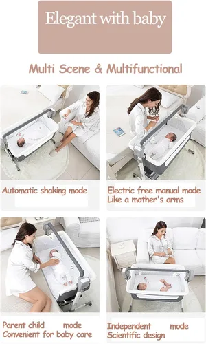 Miniatura 3 de Electric Bluetooth Smart Baby Bedside Crib, Infant Bedside Cot, Convertible Foldable Baby Bassinet Crib with Remote Control, Music, 5 Swaying Gears