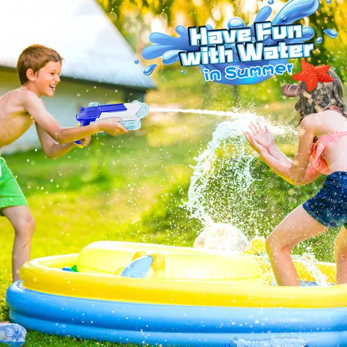 Miniatura 7 de WOLKEK Pistolas de agua para niños y adultos, paquete de 4 pistolas de chorro de alta capacidad de 400 CC de largo alcance, juguetes de piscina