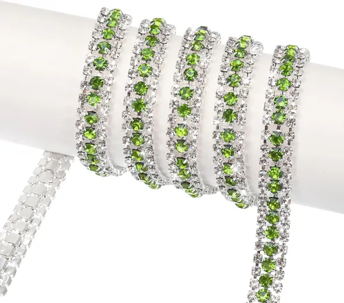 Miniatura 8 de MECCANIXITY Cadena de 5 yardas, 0.354 in, 3 filas de diamantes de imitación de cristal con cierre de cadena para coser, manualidades, joyería