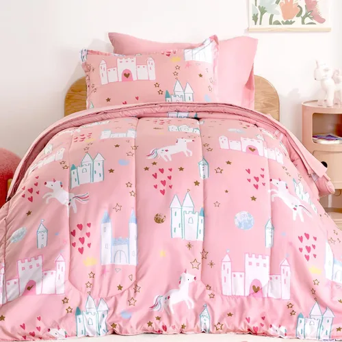 Miniatura 23 de SLEEP ZONE - Juego de edredón de 5 piezas tamaño Individual para niños, estampado suave, con edredón, sábanas y fundas para cojín y almohada, diseño