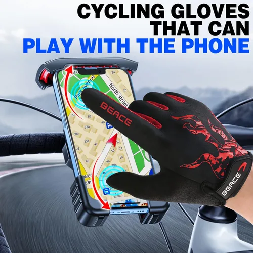 Miniatura 28 de BEACE Guantes de ciclismo para hombres y mujeres, guantes de ciclismo de montaña con pantalla táctil y palma de silicona antideslizante, guantes
