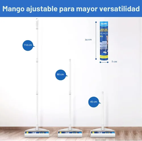 Miniatura 6 de Rodillos de pelusa grandes para alfombras, rodillos adhesivos para piso DELOMO de 9.45 pulgadas con 3 mangos extensibles, trapeador adhesivo